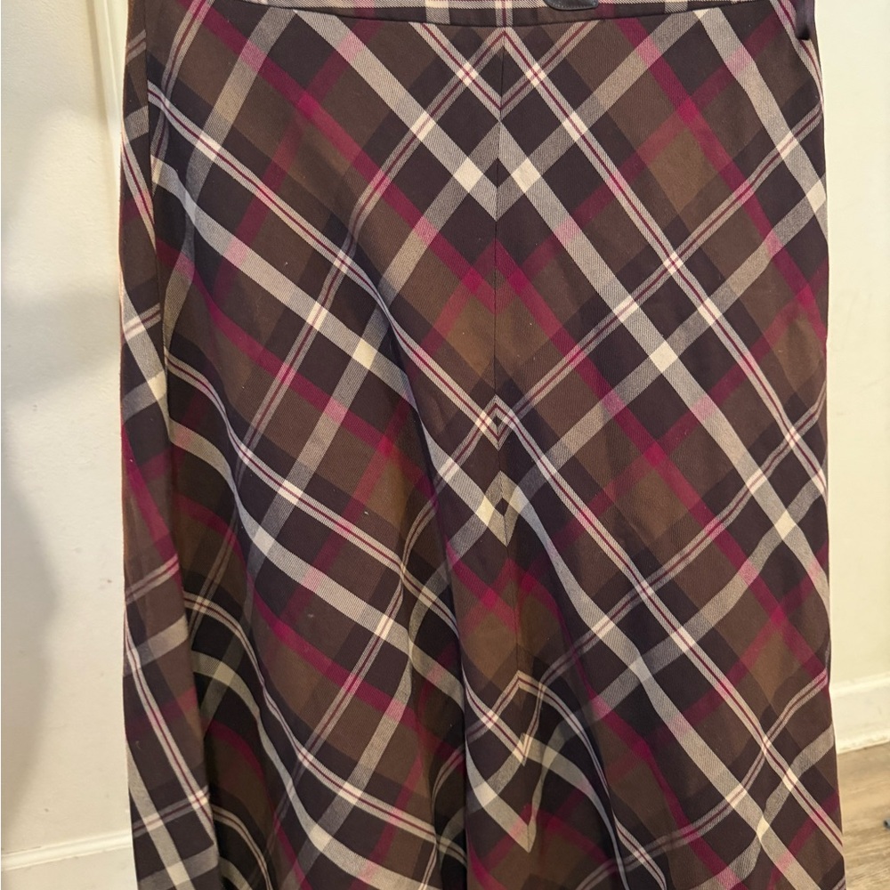 Jones Wear Brown and Burgundy Plaid A-Line Skirt